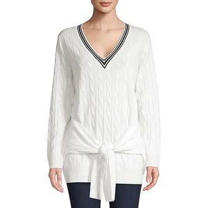 Sandro ECRU Emma Wool Cashmere Tie-Waist Cable-Knit Sweater